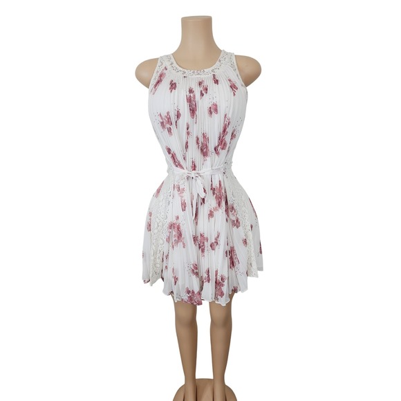 Free People Dresses & Skirts - Free People  Lace Detailing Pleated Dress Women's Size S/ White Pink Floral. KT